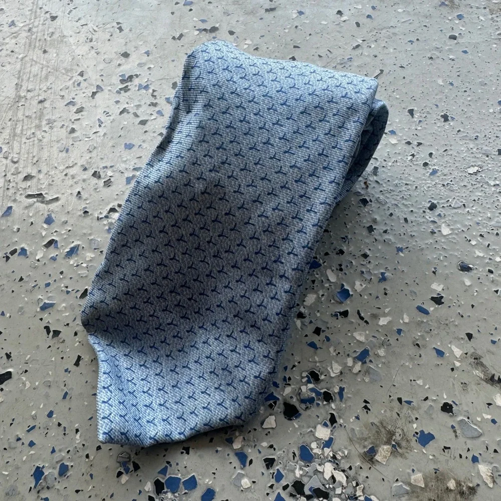 Bvlgari Silk Tie Mens Blue Geometric Pattern Exclusively for House of Hinduja